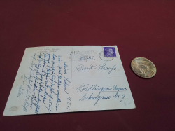 Siverplated 5 RM Hitler Coin with Hitler stamped postcard 