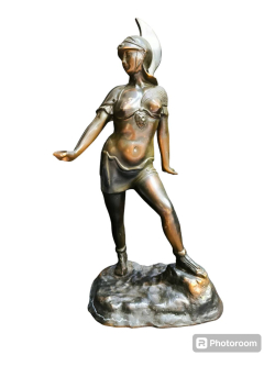 Athena Female knight statue height approx 52.5 cm. art metal craft  medieval europe signed TK