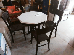 Vintage Peranakan (Melakka/Malaysia)  KOPITIAM Table with Marble Top + 4 Chairs
