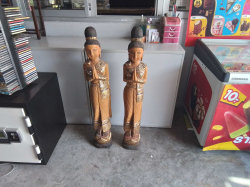 A Pair of 2 Wooden Thai Lady Statue. H.100 Cm.