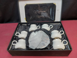 A Box of 6 coffee cup and saucer.