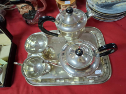 A LOVELY SILVER PLATED TEA & COFFEE SET ON A TRAY