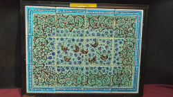 A Small Arangment of 12 Blue and Green Old Tiles Set in A Framed. W.44 H.34 Cm.