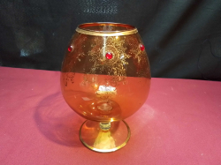 A Lovely Amber And Gilt Vintage Venetian Glass with 6 Red Ruby Stones. H.20 Cm.