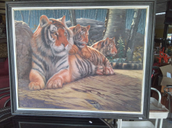A Lovely Modern Tiger Oil on Canvas with Signed. W.113 H.92 Cm.