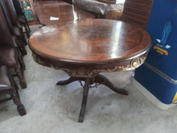 A Lovely Round Inlaid Table Single Pedestal with Brass Decoration Around and on The Legs. W.120 H.84 Cm.