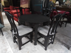 A Beautiful Round Chinese Dining Table W.100 H.77 Cm. with 4 Chairs with Cushions.