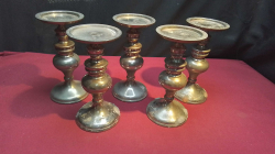 5 Tailer Indian Silver Plated Stand Candle Sticks. H.21 Cm.