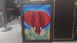 An Oil on Board of An Elephant Head with Signed. W.82 H.108 Cm