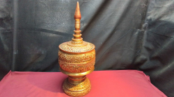 A Nice Temple Vase with Lid Gilded with Semi Precius Stones. W.19 H.50 Cm.