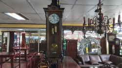 An Early Circa 1830, Vienna 2 weight Wall Clock in A Slim Walnut Case in Working order. The Dial is complete with a good quality movement and Seconds Hand By Gustav Bekker and Roman Numerals. W.35 H.115 Cm.