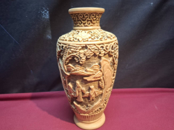 Chinese White Cinnabar Resin Vase Marked Inside top