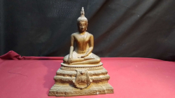 Old Gilded Bronze Sukhothai-Lanna Style Buddha Statue. W.21 H.26 Cm.