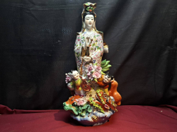 A Beautiful 50 cm high vintage Guanyin porcelain goddess of mercy figurine mint condition and stamp to base