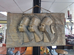 Carved Wood 3 Nefertiti Picture. W.90 H.55 Cm.