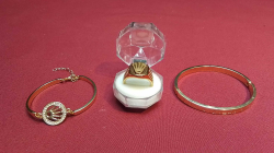 3 Rolex Items, 18k Gents Gold ring Size 11, Plus 2 ladies Gold Plated Rolex Bracelets.