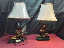 A Lovely Pair of Bronze Thai Musicians Table Lamps. H.50 Cm.