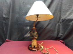 A Lovely Cold Painted Bronze Theppranom Table Lamp on A Wooden Base. H.60 Cm.