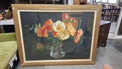 A Large Oil painting on canvase Still Life. W.130 H.100 Cm.