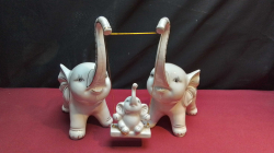 A Ceramic of Elephant Family Statue. H.24 Cm.