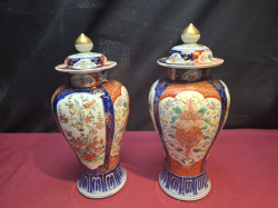 A Pair of Japanese porcelain Imari lidded baluster vases late 19th ceturey very good condtion stamped to base