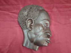 Black African Tribal mans Ebony wood sculptured wall plaque