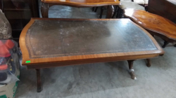 A Leather Top Yew Coffee Table(95) D.70 W.135 H.54 Cm.