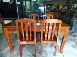 Dining Hardwood Table W.90 L.150 H.80 Cm. with 4 Chairs