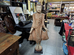 A Wooden carved Standing Buddha figure. Approx. 160 cm H. base 66 cm