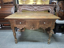 Antique Wooden desk 2 drawers. Approx. H 80 Cm W 115 Cm