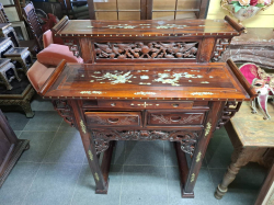 Unique and strange designs of Rosewood 2 tier altar cabinets mother pearl inlaid. Approx.W.107 D.59 H.130 Cm.