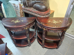A Pair of Half Moon Console Side Table Rosewood and Mother of Pearl inlays. Approx. H.80 W.80 D.42