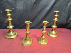 2 Pairs Old Brass Candle Sticks.H.17, 23 Cm.