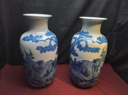 A Nice Pair of Chinese Blue and White Vases. Marked to Base.1 A/F. W.20 H.45 Cm.
