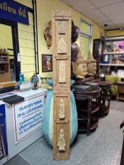 A Tall Old Wooden frame Buddha panel with 5 Amulets. Approx. 188 cm H. and 22 cm W.