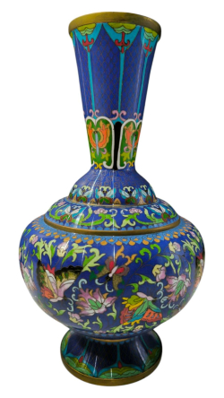 An old Chinese unique bronze cloisonné enamel vase flower decoration. W.17 H.32 Cm.