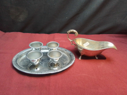 4 Pieces Egg Cup Stand and A Good Sauce Boat in EPNS.