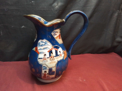 A Large Polychrome Jug Oriental Décor with Gold Rim H.32 Cm x W. 28 Cm. 