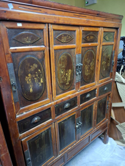 Antique Chinese 8 Door Cabinet with Painted and Gilded Designs