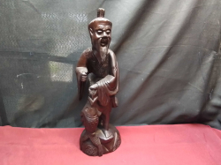 A Large Chinese Fisherman Wooden Figure. W.14 H.46 Cm.