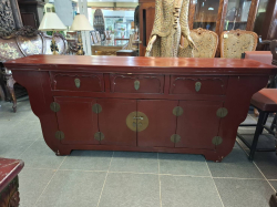 Antique Chinese Red Lacquered Altar sideboard cabinet.Approx. H.82 cm L. 190 cm and Deph. 47cm