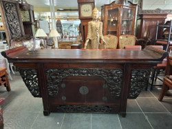 Antique Chinese Petit Altar table hand carved with cupboad. Approx. L.206 cm H.100 cm D.50 cm