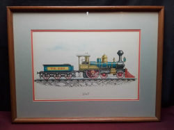 A Printing Picture of Antique Train with Framed. L.64 H.49 Cm.