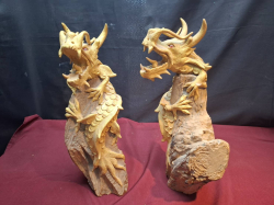A Pair of Wooden carved Dragons. H.38 cm
