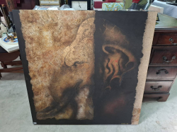A Large oil on canvase. Approx. 90x90 cm