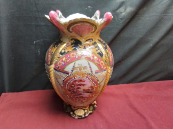 Vintage Regency Ironstone 35 Cm. High Vase Highly Embossed & Gilded Very Unusual Neck.