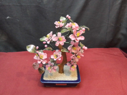A Beautiful Japanese Cherry Blossom Bonsai Tree in A Pottery Stand with Jade Petals 28x20 Cm.