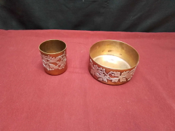 2 Very Nice Art Nouveau Copper Canisters with Applied Silver Decoration.