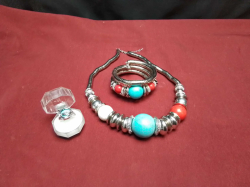 Set of three Turquoise, Sterling 925 Necklace, Bracelet and Ring.