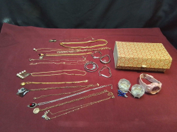 A Vanityporium Hand made Bamboo Jewelry Box, with contents.
